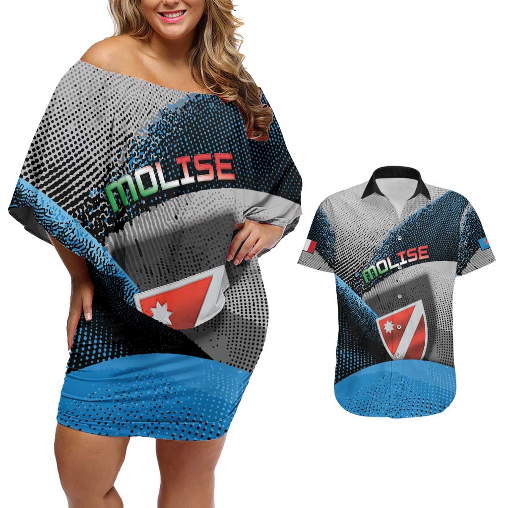 Personalized Italy Molise Couples Matching Off Shoulder Short Dress and Hawaiian Shirt Coat Of Arms With Dynamic Dot Patterns
