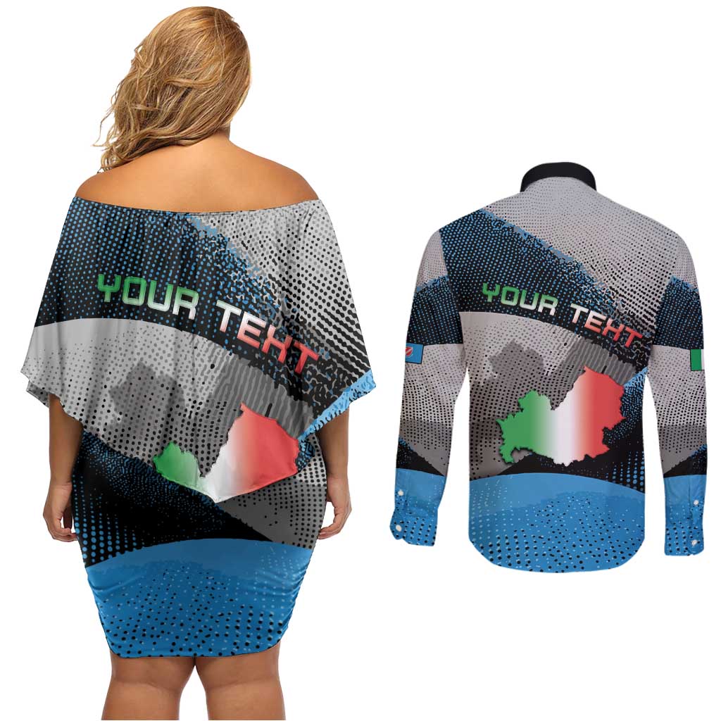 Personalized Italy Molise Couples Matching Off Shoulder Short Dress and Long Sleeve Button Shirt Coat Of Arms With Dynamic Dot Patterns
