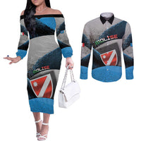 Personalized Italy Molise Couples Matching Off The Shoulder Long Sleeve Dress and Long Sleeve Button Shirt Coat Of Arms With Dynamic Dot Patterns