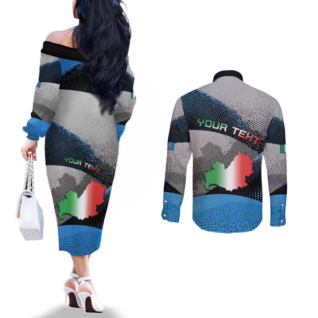 Personalized Italy Molise Couples Matching Off The Shoulder Long Sleeve Dress and Long Sleeve Button Shirt Coat Of Arms With Dynamic Dot Patterns