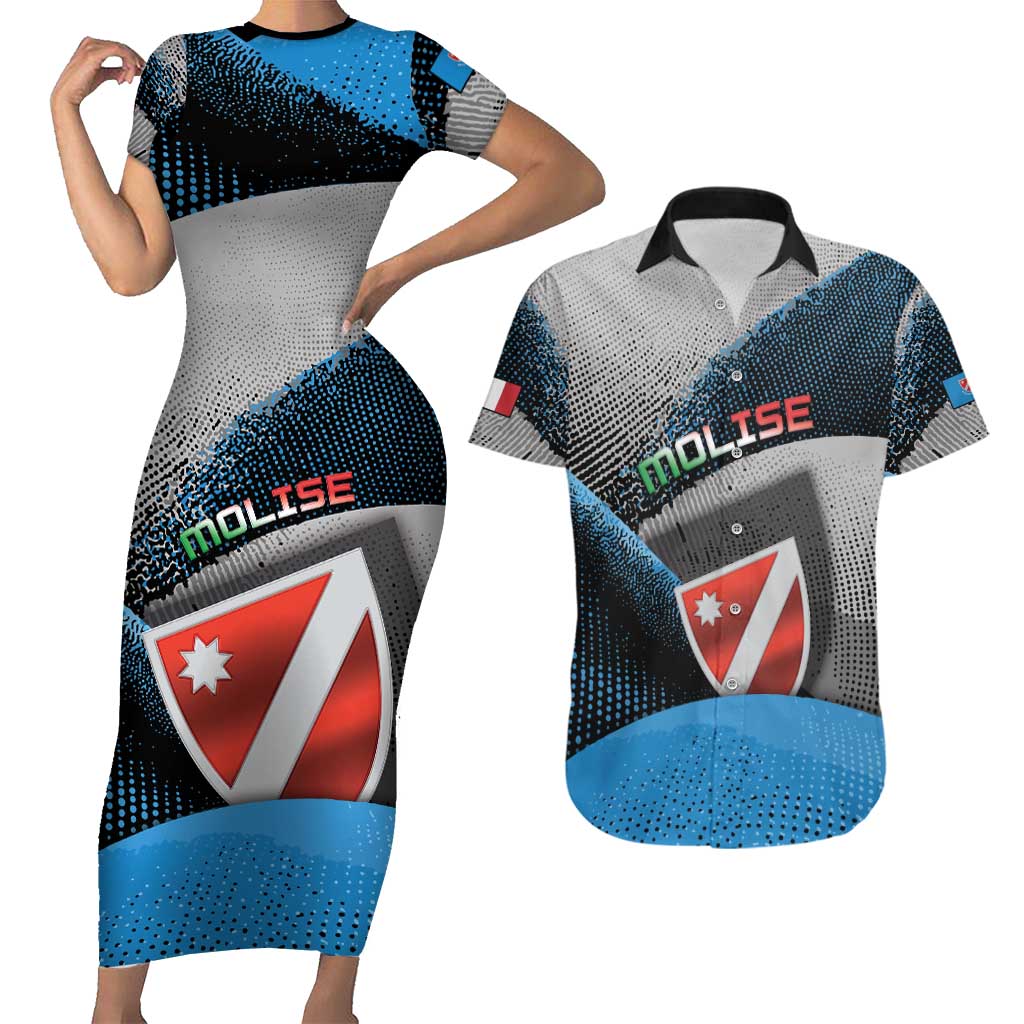 Personalized Italy Molise Couples Matching Short Sleeve Bodycon Dress and Hawaiian Shirt Coat Of Arms With Dynamic Dot Patterns
