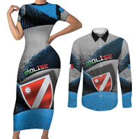Personalized Italy Molise Couples Matching Short Sleeve Bodycon Dress and Long Sleeve Button Shirt Coat Of Arms With Dynamic Dot Patterns