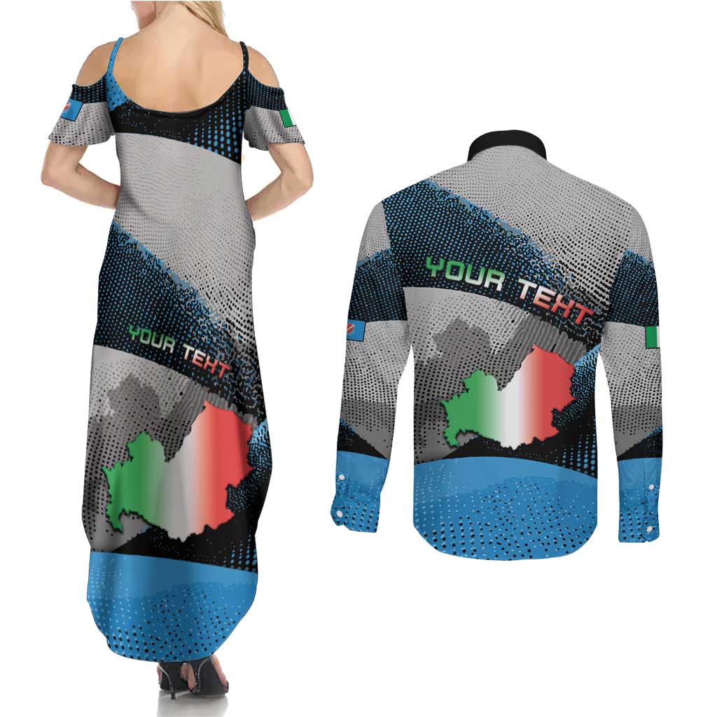 Personalized Italy Molise Couples Matching Summer Maxi Dress and Long Sleeve Button Shirt Coat Of Arms With Dynamic Dot Patterns
