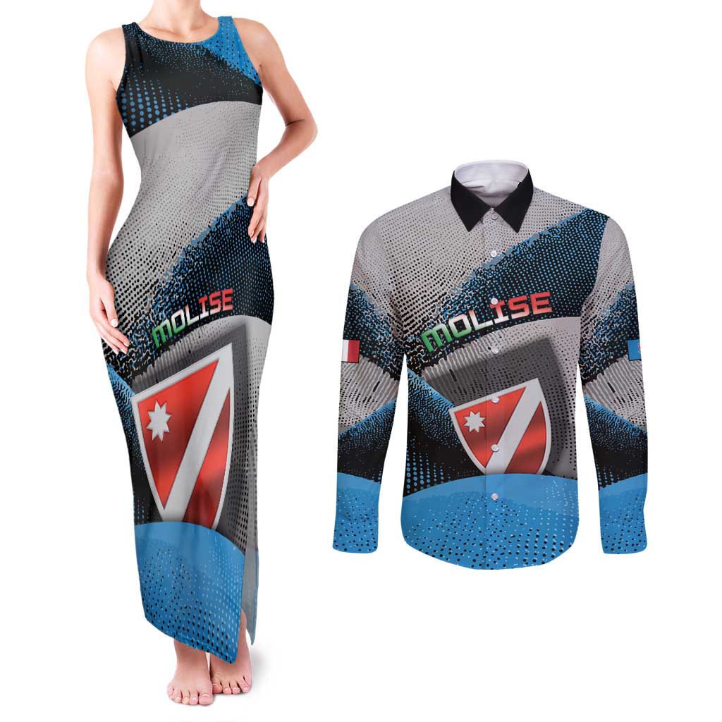 Personalized Italy Molise Couples Matching Tank Maxi Dress and Long Sleeve Button Shirt Coat Of Arms With Dynamic Dot Patterns