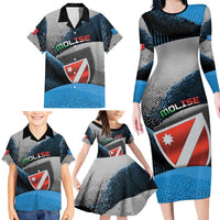 Personalized Italy Molise Family Matching Long Sleeve Bodycon Dress and Hawaiian Shirt Coat Of Arms With Dynamic Dot Patterns