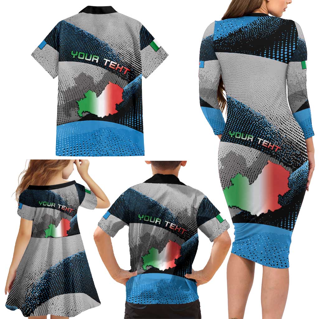 Personalized Italy Molise Family Matching Long Sleeve Bodycon Dress and Hawaiian Shirt Coat Of Arms With Dynamic Dot Patterns