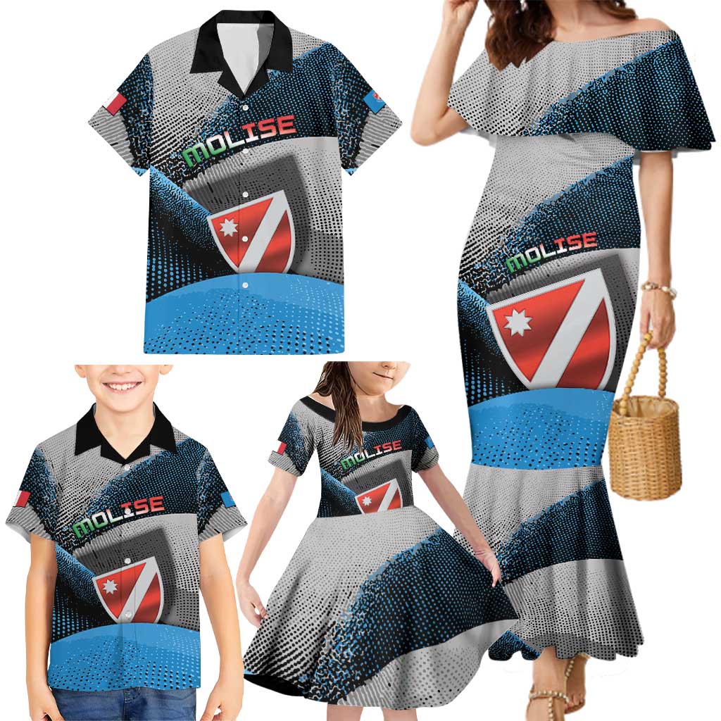 Personalized Italy Molise Family Matching Mermaid Dress and Hawaiian Shirt Coat Of Arms With Dynamic Dot Patterns