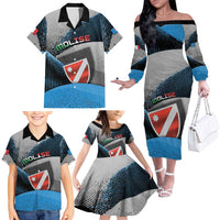 Personalized Italy Molise Family Matching Off The Shoulder Long Sleeve Dress and Hawaiian Shirt Coat Of Arms With Dynamic Dot Patterns