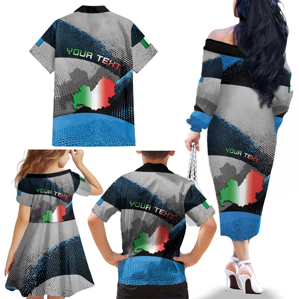 Personalized Italy Molise Family Matching Off The Shoulder Long Sleeve Dress and Hawaiian Shirt Coat Of Arms With Dynamic Dot Patterns