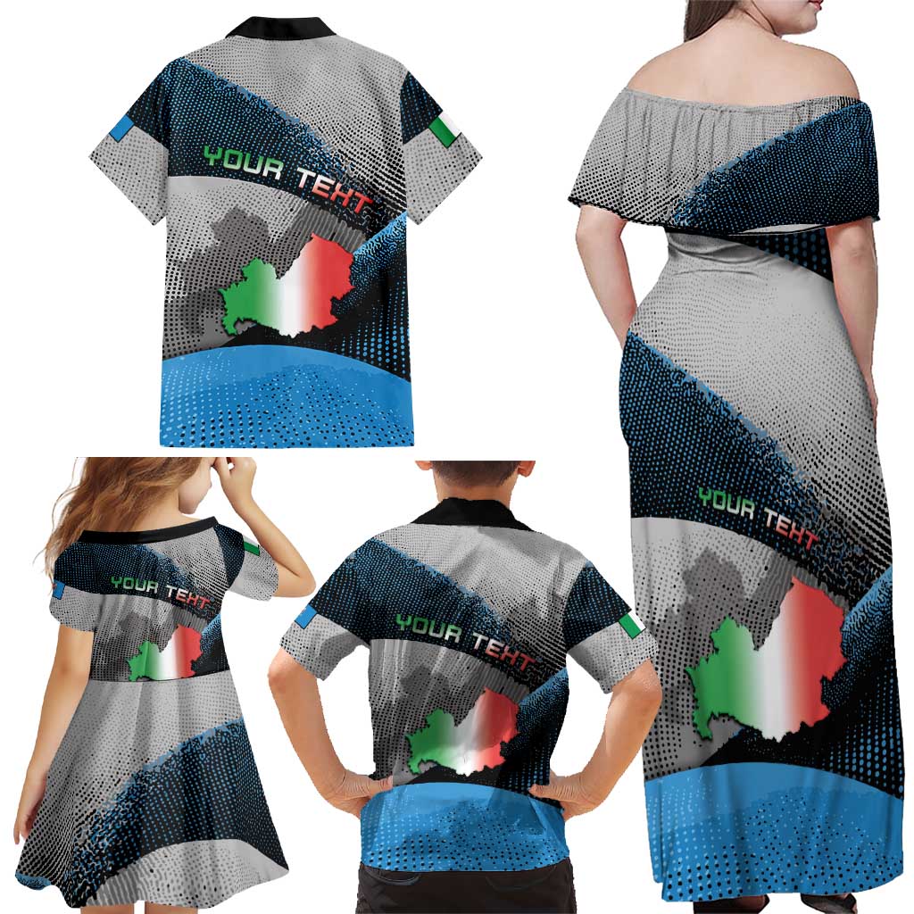 Personalized Italy Molise Family Matching Off Shoulder Maxi Dress and Hawaiian Shirt Coat Of Arms With Dynamic Dot Patterns