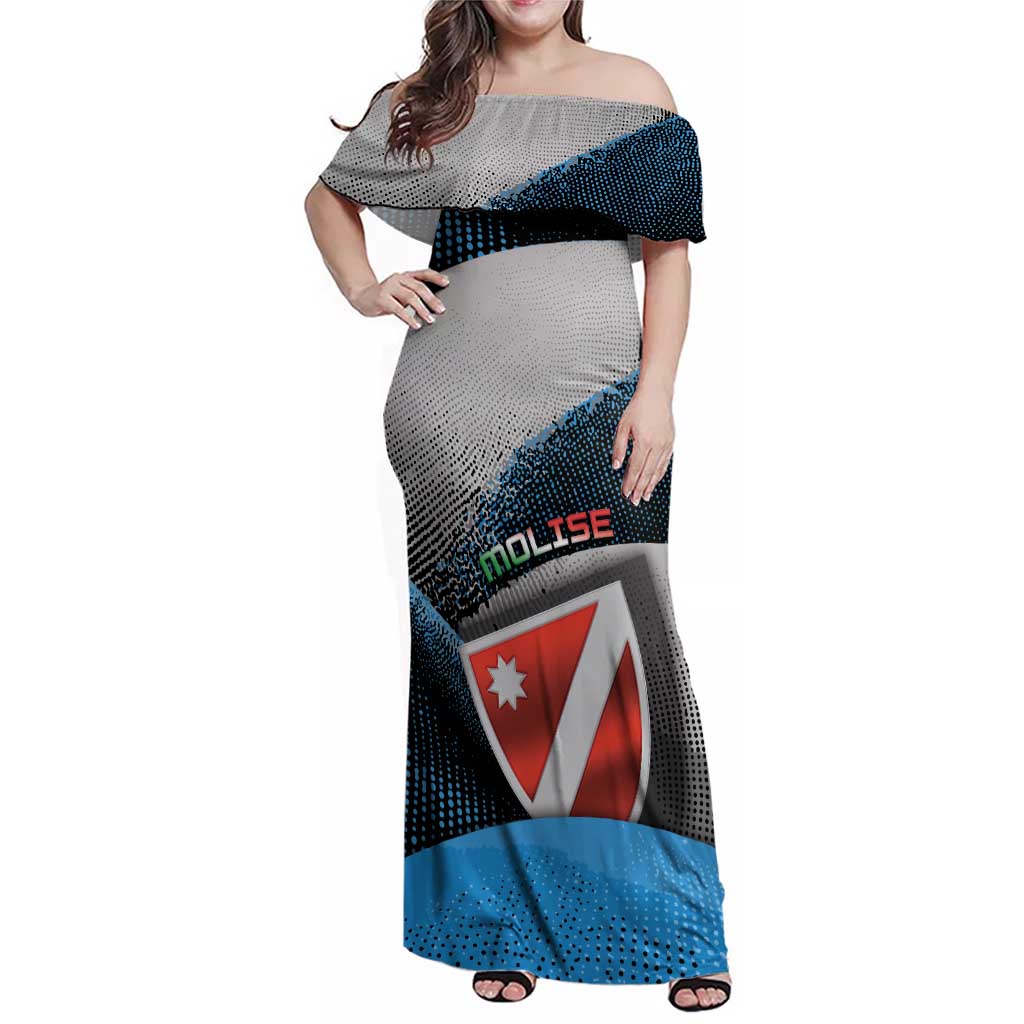 Personalized Italy Molise Family Matching Off Shoulder Maxi Dress and Hawaiian Shirt Coat Of Arms With Dynamic Dot Patterns