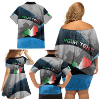 Personalized Italy Molise Family Matching Off Shoulder Short Dress and Hawaiian Shirt Coat Of Arms With Dynamic Dot Patterns