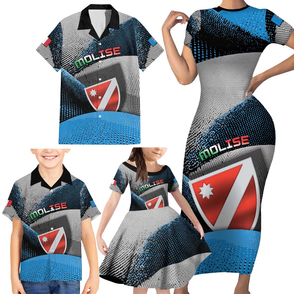 Personalized Italy Molise Family Matching Short Sleeve Bodycon Dress and Hawaiian Shirt Coat Of Arms With Dynamic Dot Patterns