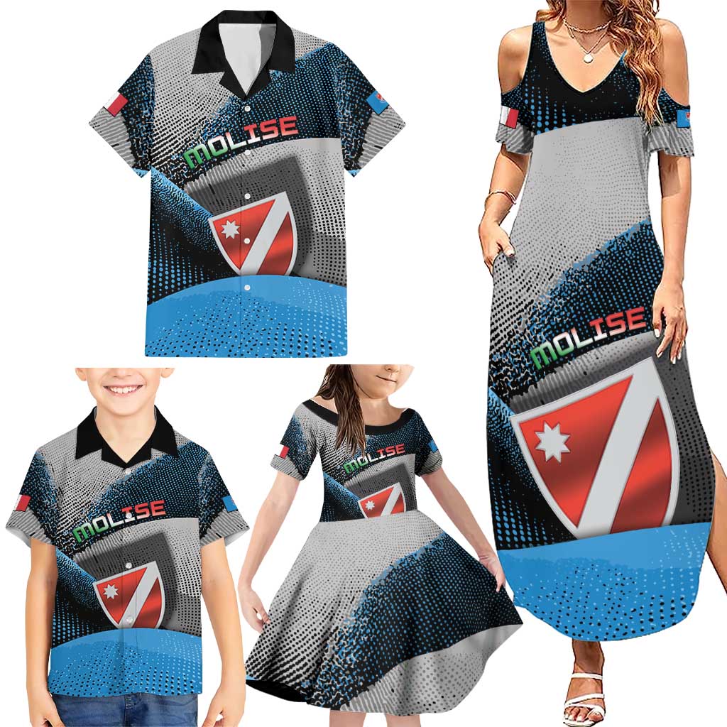 Personalized Italy Molise Family Matching Summer Maxi Dress and Hawaiian Shirt Coat Of Arms With Dynamic Dot Patterns