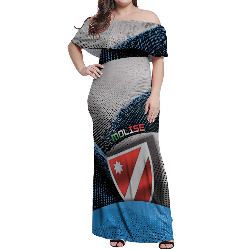 Personalized Italy Molise Off Shoulder Maxi Dress Coat Of Arms With Dynamic Dot Patterns