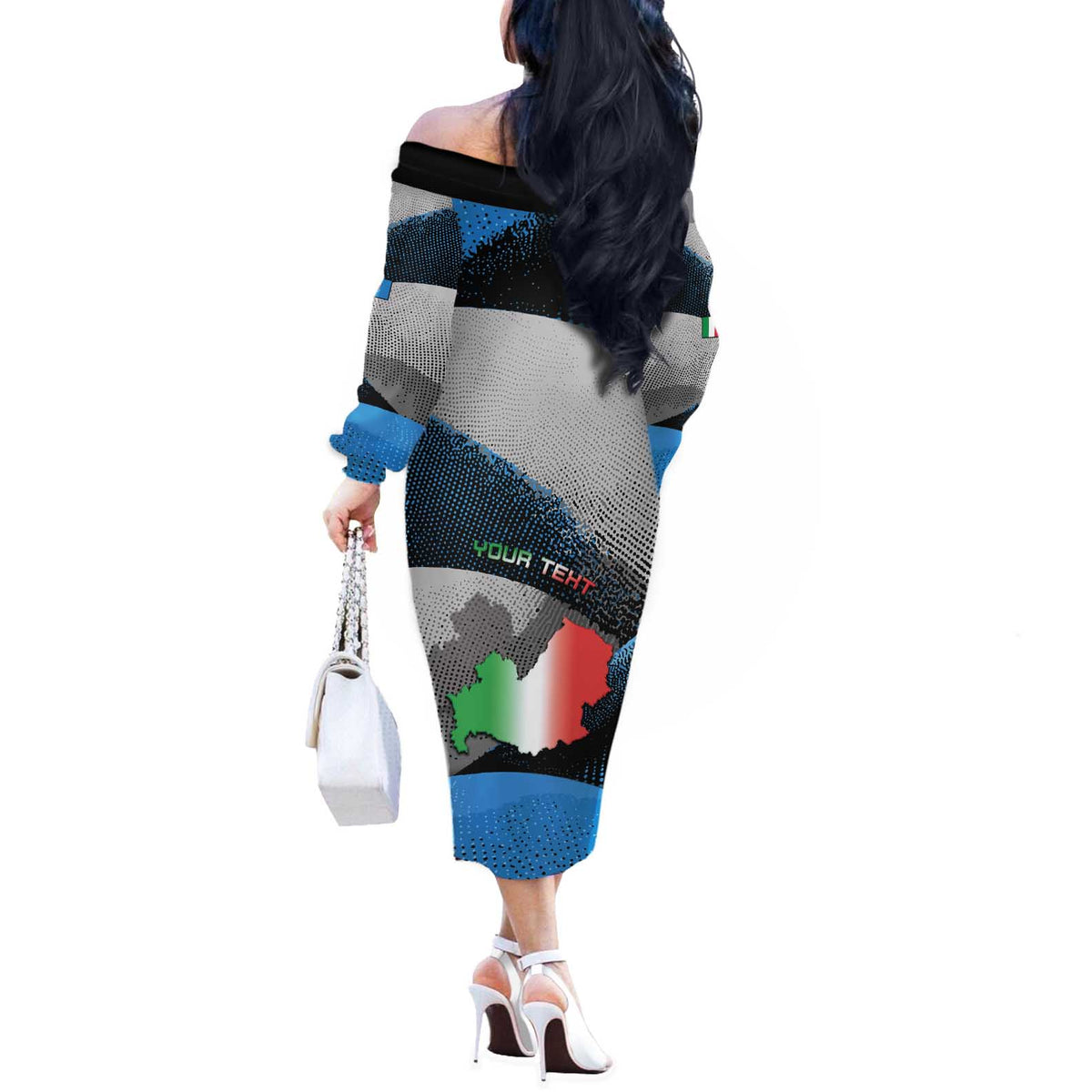 Personalized Italy Molise Off The Shoulder Long Sleeve Dress Coat Of Arms With Dynamic Dot Patterns