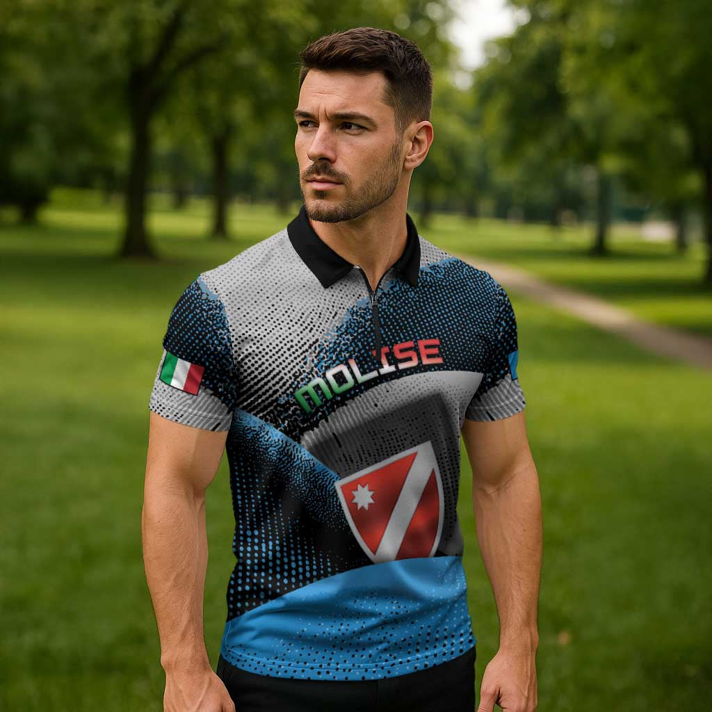 Personalized Italy Molise Zipper Polo Shirt Coat Of Arms With Dynamic Dot Patterns