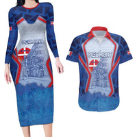 Custom Italy Piedmont Couples Matching Long Sleeve Bodycon Dress and Hawaiian Shirt Capital Turin Urban Sketch