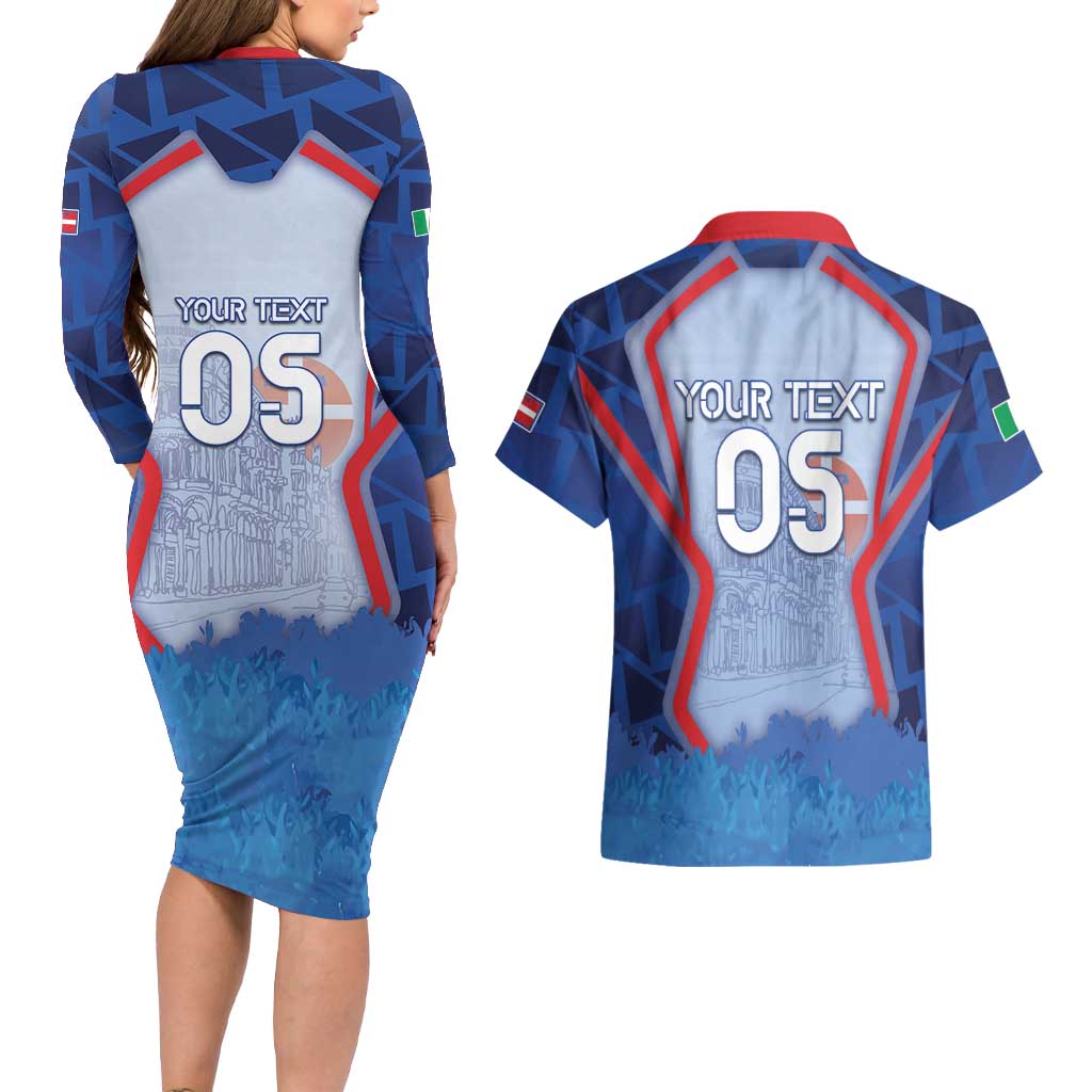 Custom Italy Piedmont Couples Matching Long Sleeve Bodycon Dress and Hawaiian Shirt Capital Turin Urban Sketch