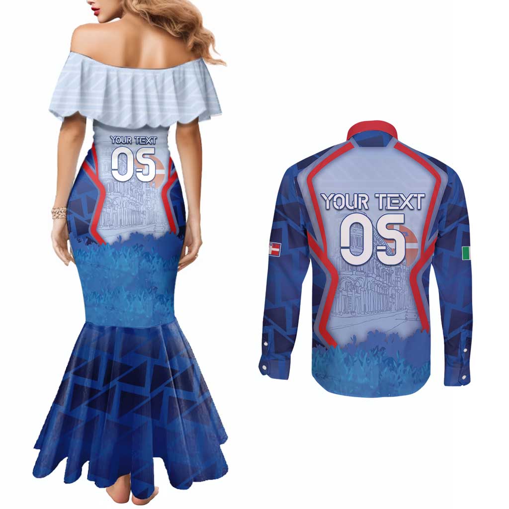 Custom Italy Piedmont Couples Matching Mermaid Dress and Long Sleeve Button Shirt Capital Turin Urban Sketch