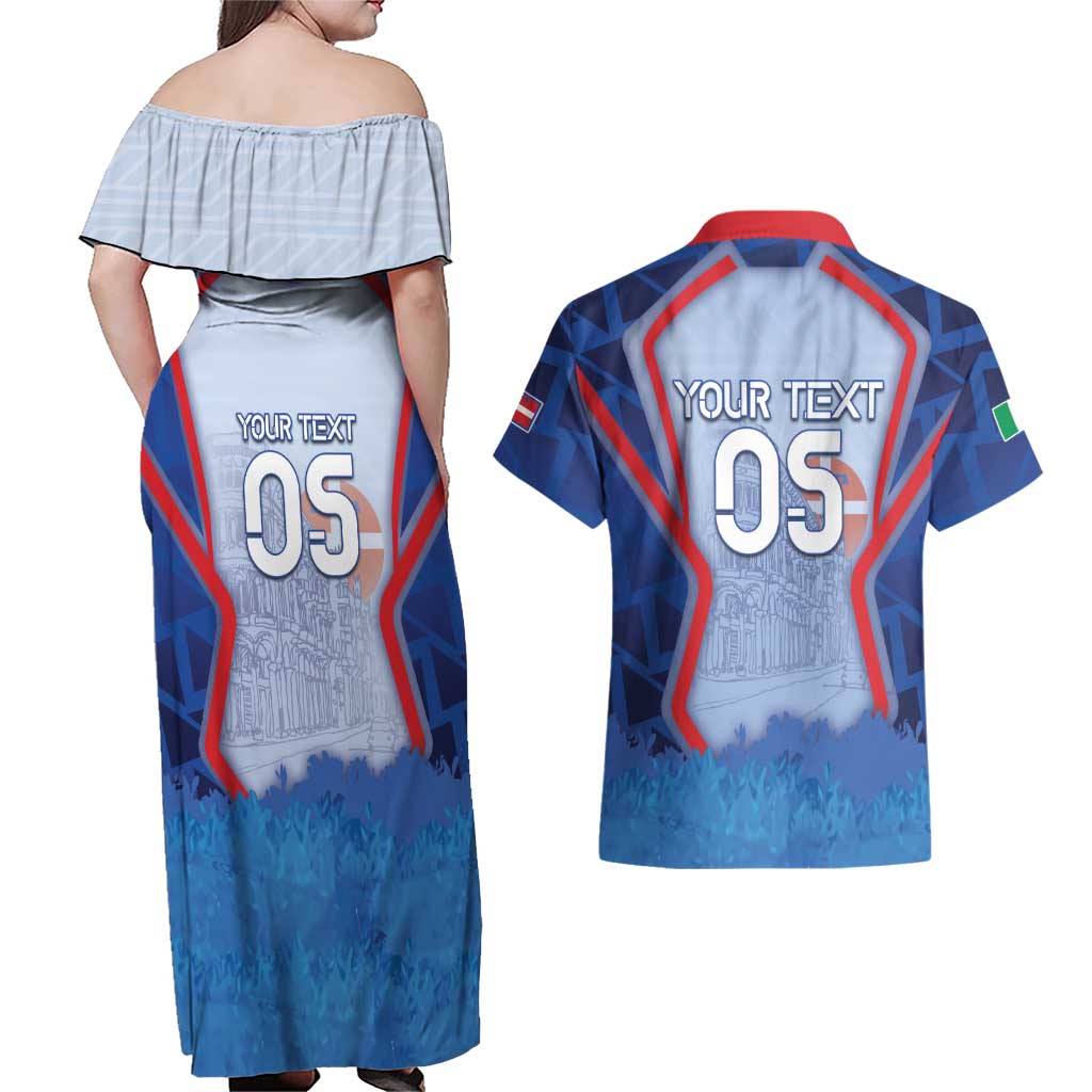 Custom Italy Piedmont Couples Matching Off Shoulder Maxi Dress and Hawaiian Shirt Capital Turin Urban Sketch