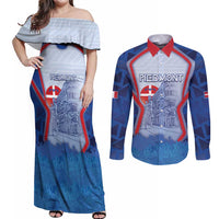 Custom Italy Piedmont Couples Matching Off Shoulder Maxi Dress and Long Sleeve Button Shirt Capital Turin Urban Sketch