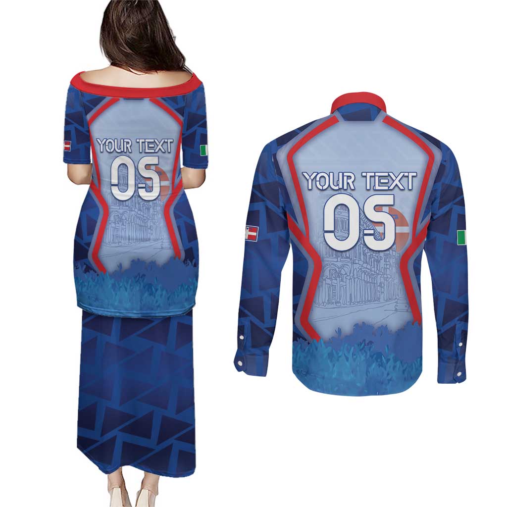 Custom Italy Piedmont Couples Matching Puletasi and Long Sleeve Button Shirt Capital Turin Urban Sketch