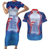 Custom Italy Piedmont Couples Matching Short Sleeve Bodycon Dress and Hawaiian Shirt Capital Turin Urban Sketch