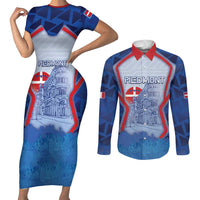 Custom Italy Piedmont Couples Matching Short Sleeve Bodycon Dress and Long Sleeve Button Shirt Capital Turin Urban Sketch