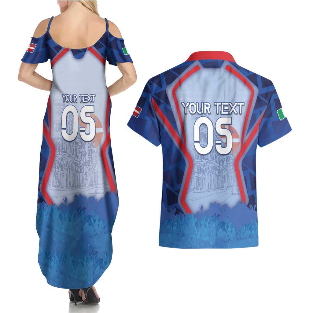 Custom Italy Piedmont Couples Matching Summer Maxi Dress and Hawaiian Shirt Capital Turin Urban Sketch