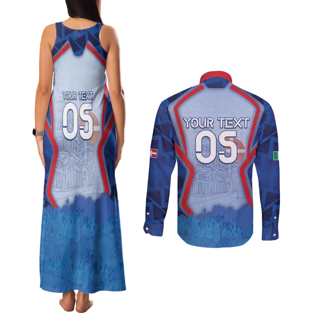 Custom Italy Piedmont Couples Matching Tank Maxi Dress and Long Sleeve Button Shirt Capital Turin Urban Sketch