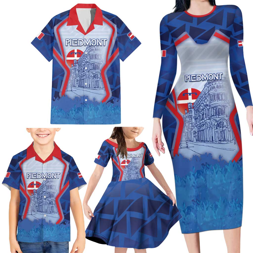 Custom Italy Piedmont Family Matching Long Sleeve Bodycon Dress and Hawaiian Shirt Capital Turin Urban Sketch