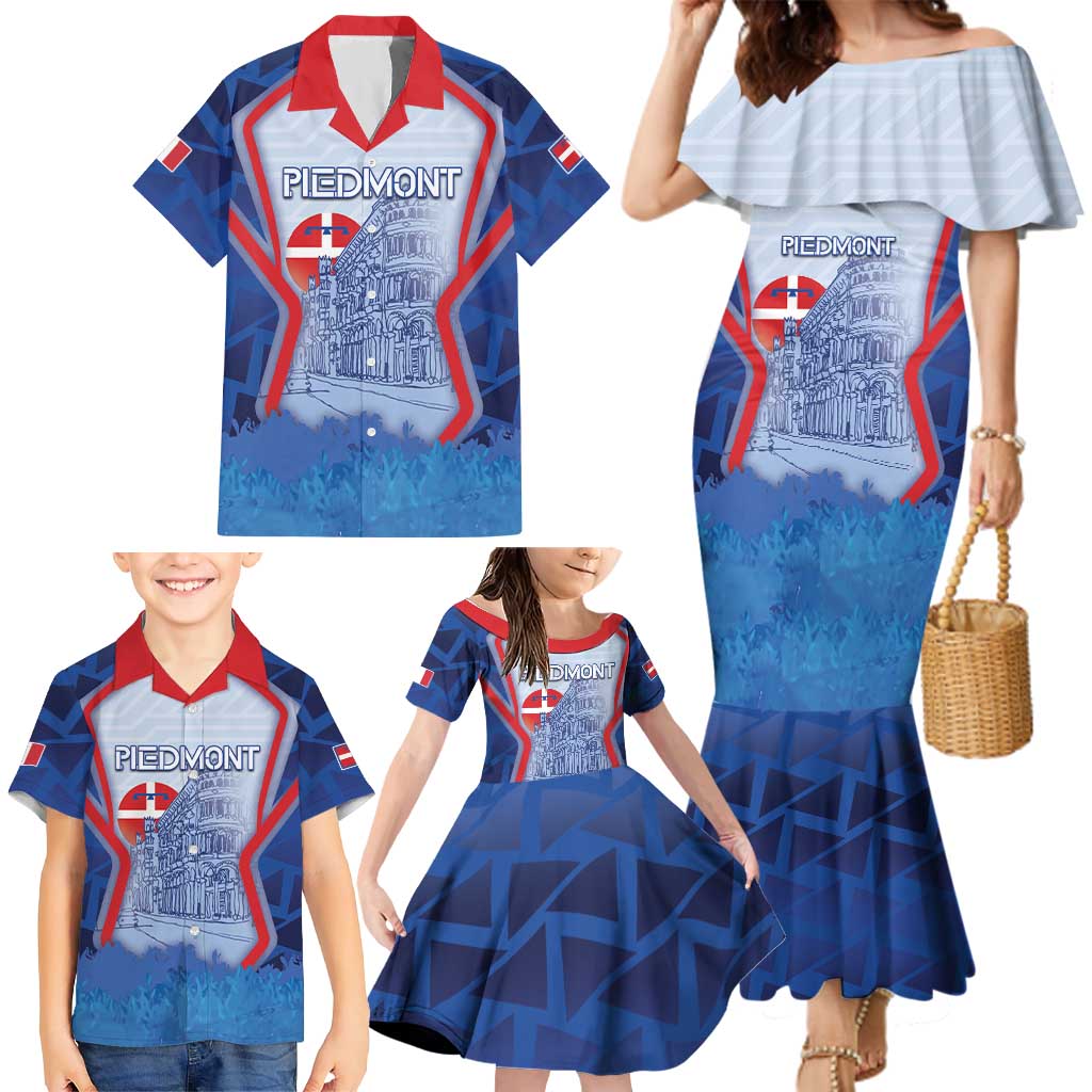 Custom Italy Piedmont Family Matching Mermaid Dress and Hawaiian Shirt Capital Turin Urban Sketch