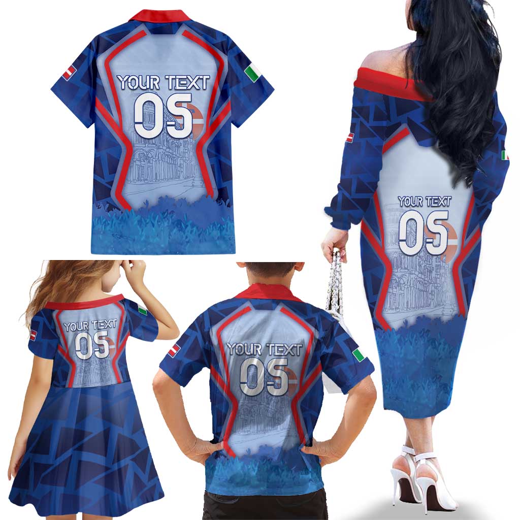 Custom Italy Piedmont Family Matching Off The Shoulder Long Sleeve Dress and Hawaiian Shirt Capital Turin Urban Sketch