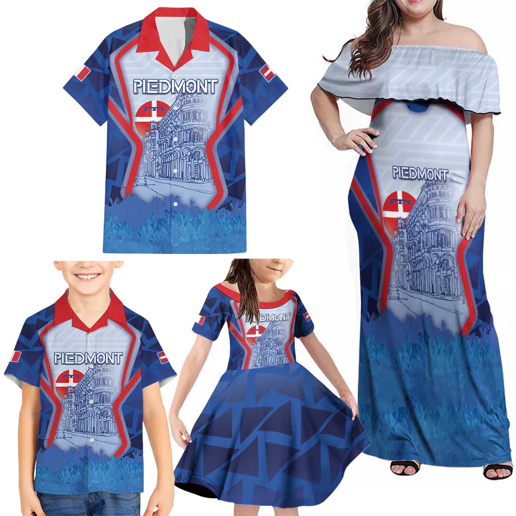 Custom Italy Piedmont Family Matching Off Shoulder Maxi Dress and Hawaiian Shirt Capital Turin Urban Sketch