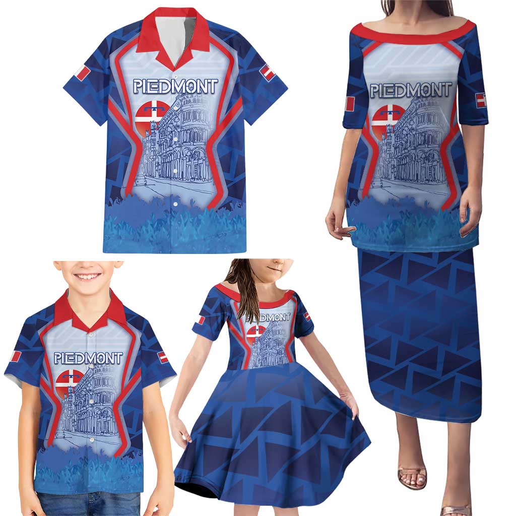 Custom Italy Piedmont Family Matching Puletasi and Hawaiian Shirt Capital Turin Urban Sketch