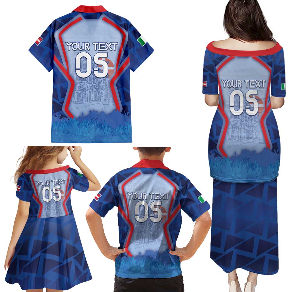 Custom Italy Piedmont Family Matching Puletasi and Hawaiian Shirt Capital Turin Urban Sketch