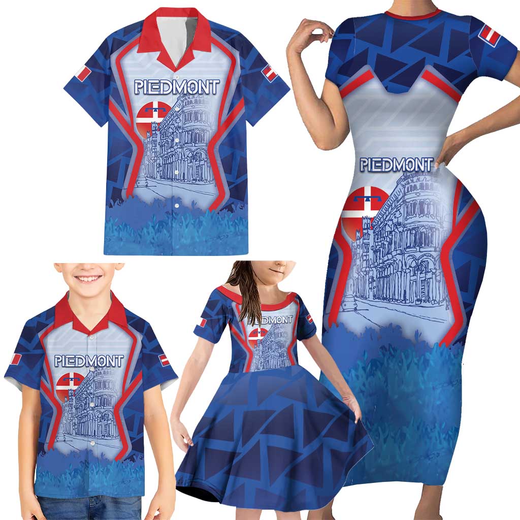 Custom Italy Piedmont Family Matching Short Sleeve Bodycon Dress and Hawaiian Shirt Capital Turin Urban Sketch