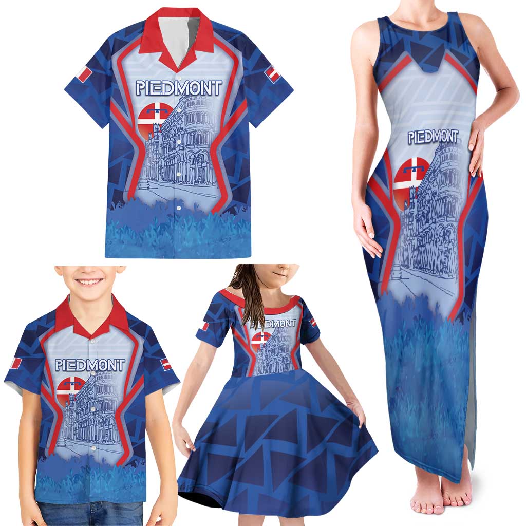 Custom Italy Piedmont Family Matching Tank Maxi Dress and Hawaiian Shirt Capital Turin Urban Sketch