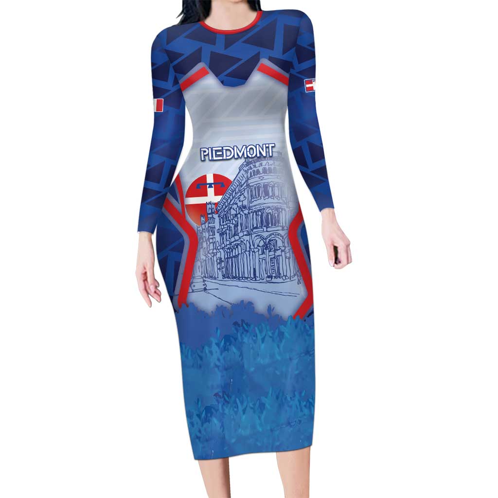 Custom Italy Piedmont Long Sleeve Bodycon Dress Capital Turin Urban Sketch