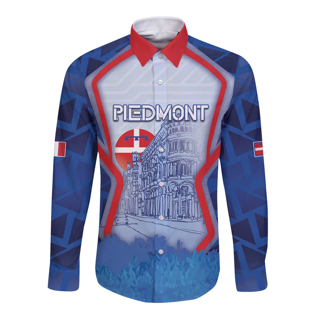 Custom Italy Piedmont Long Sleeve Button Shirt Capital Turin Urban Sketch