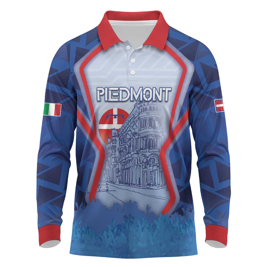 Custom Italy Piedmont Long Sleeve Polo Shirt Capital Turin Urban Sketch