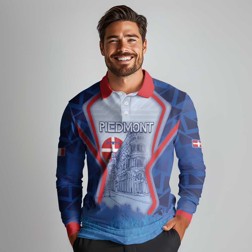 Custom Italy Piedmont Long Sleeve Polo Shirt Capital Turin Urban Sketch