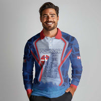 Custom Italy Piedmont Long Sleeve Polo Shirt Capital Turin Urban Sketch