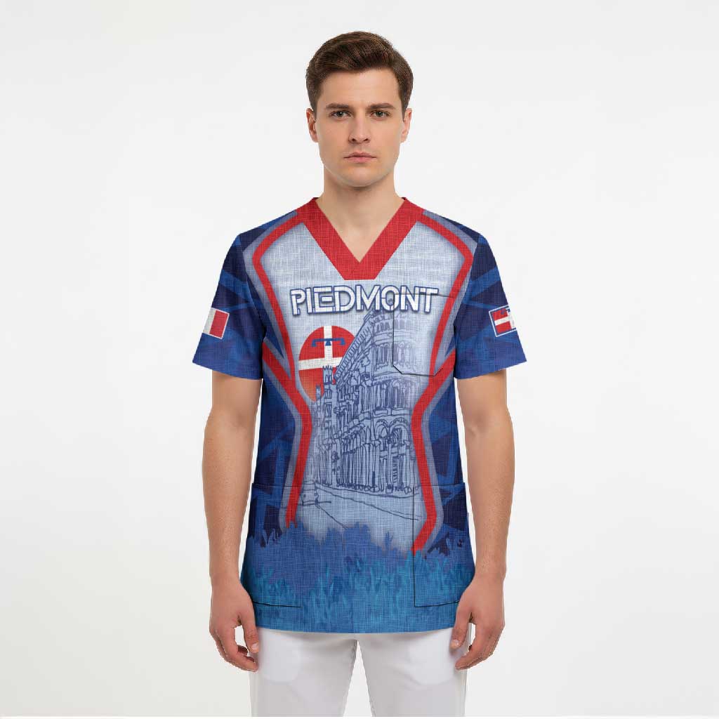 Custom Italy Piedmont Scrub Top Capital Turin Urban Sketch