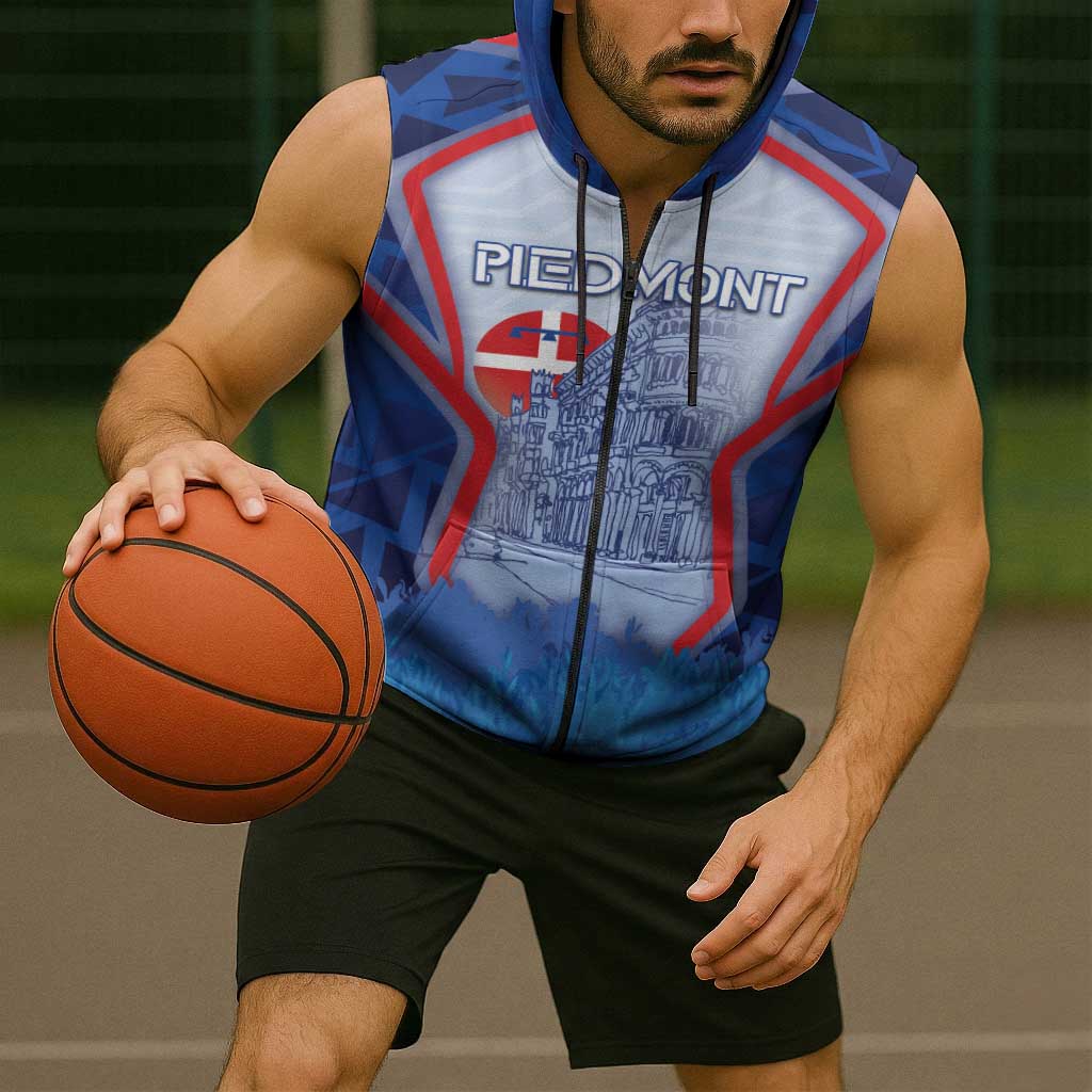 Custom Italy Piedmont Sleeveless Zip Hoodie Capital Turin Urban Sketch