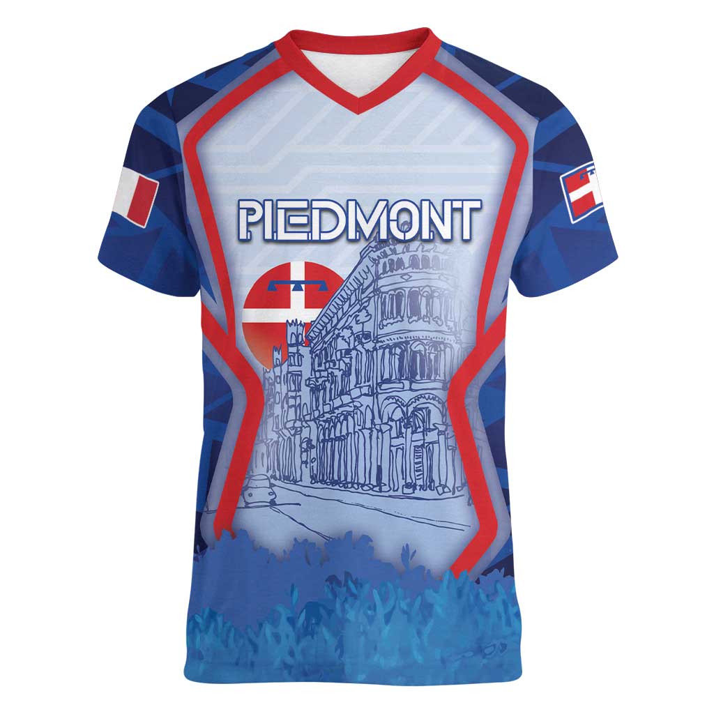 Custom Italy Piedmont Women V-Neck T-Shirt Capital Turin Urban Sketch