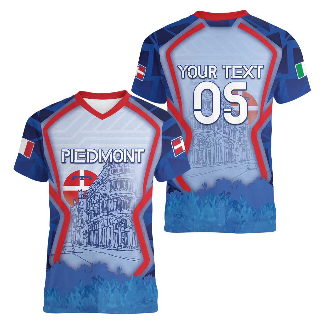 Custom Italy Piedmont Women V-Neck T-Shirt Capital Turin Urban Sketch