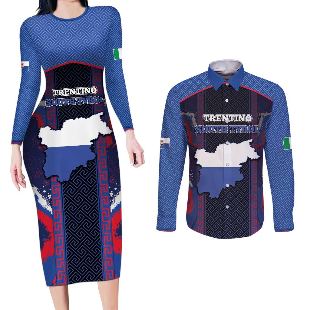 Personalized Italy Trentino-South Tyrol Couples Matching Long Sleeve Bodycon Dress and Long Sleeve Button Shirt Coat Of Arms Eagle And Roman Patterns