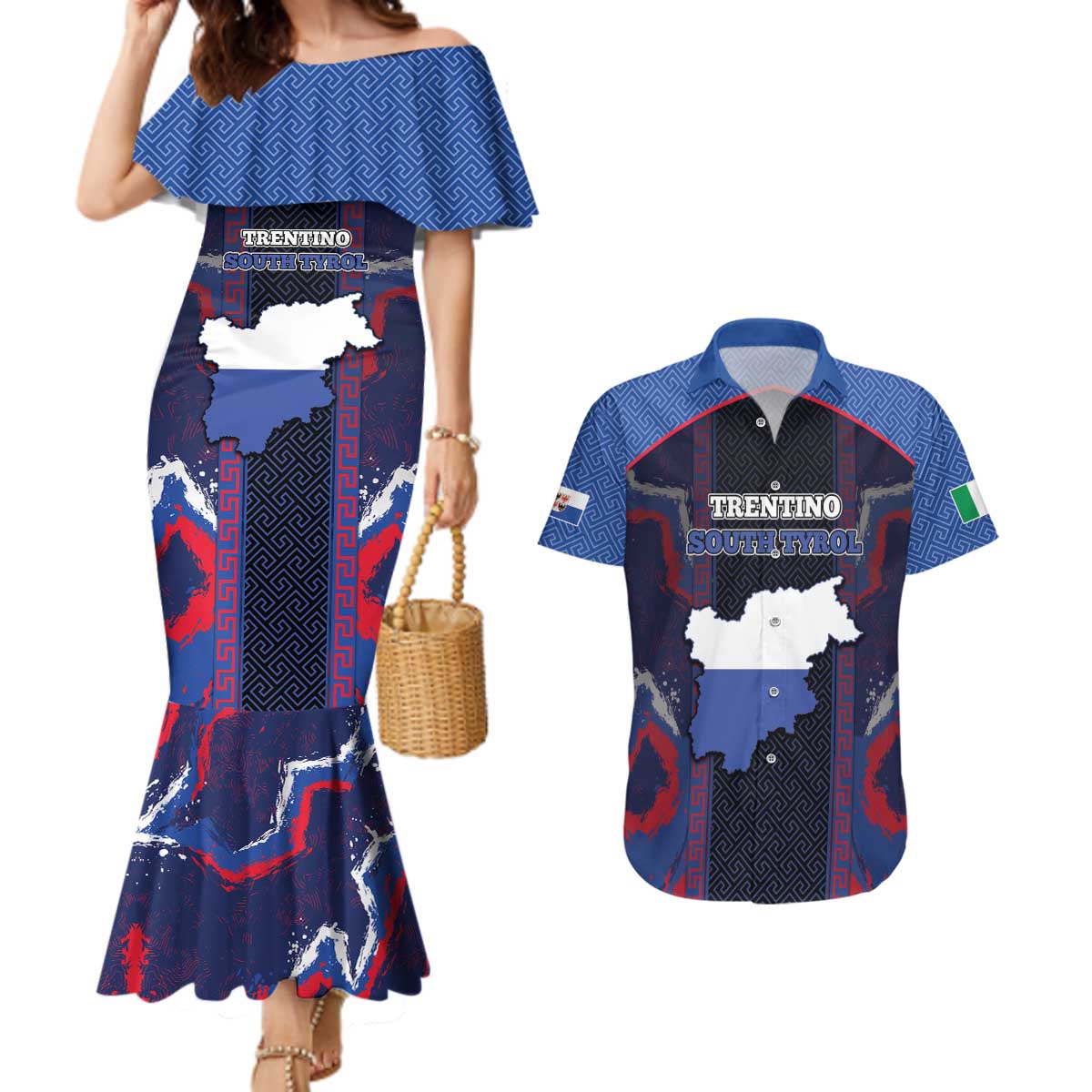 Personalized Italy Trentino-South Tyrol Couples Matching Mermaid Dress and Hawaiian Shirt Coat Of Arms Eagle And Roman Patterns